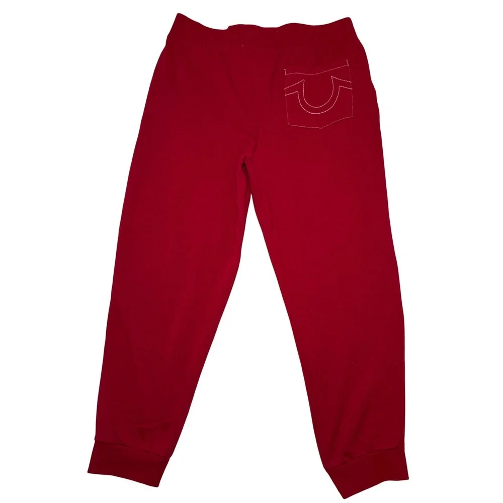 True Religion Mens Red Horseshoe Logo Jogger Sweatpants XL‎ Drawstring Fleece